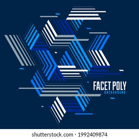 Line design 3D cubes and triangles abstract background, polygonal low poly isometric retro style template. Stripy graphic element isolated. Template for poster or banner, cover or ad.