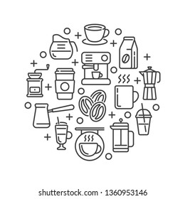 Line design with coffee elements isolated on white background. Vector illustration.