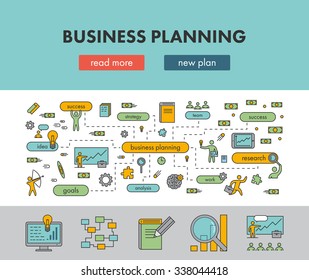 Line design concept banner for business planning. Vector landing page