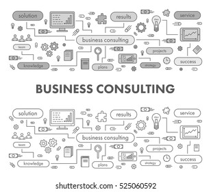 Line design concept banner for business consulting. Linear vector illustration.
