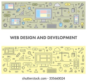 Line design concept banner for web design and development. Linear vector illustration