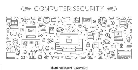 Line design concept for computer security. Creative style banner for internet security. Open path.