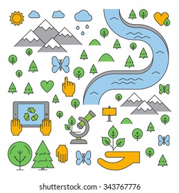 Line design concept for ecology. Vector linear illustration