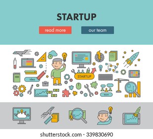 Line design concept horizontal banner for startup. Vector landing page