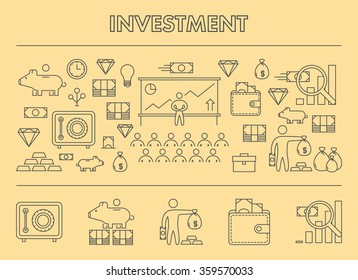 Line design concept horizontal banner for investment. Vector landing page