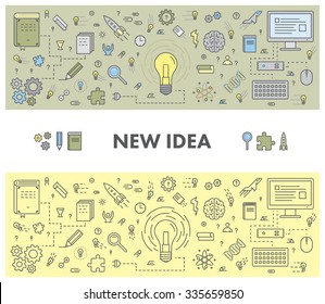 Line design concept web banner for new idea. Linear vector illustration