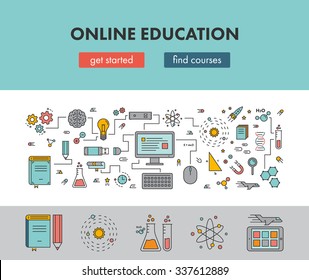 Line design concept web banner for online education.