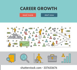 Line design concept web banner for career growth. Modern vector landing page career growth.