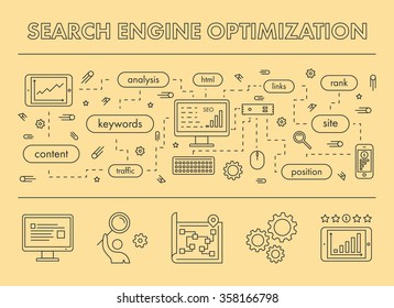 Line design concept web banner for Search Engine Optimization. Vector landing page