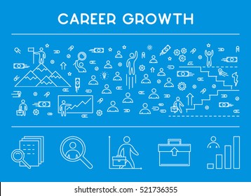 Line design concept web banner for career growth. Modern linear horizontal banner for career development. Line creative style concept for web.