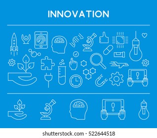 Line design concept web banner for innovation. Modern linear horizontal banner for new idea. Line creative style concept for web.