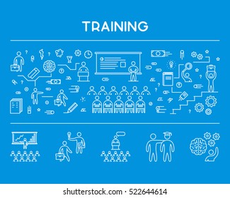 Line design concept web banner for training. Modern linear horizontal banner for coaching. Line creative style concept for web.