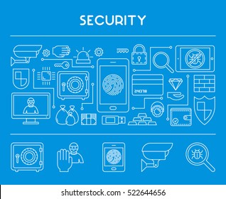 Line design concept web banner for internet security. Modern linear horizontal banner for cyber security. Outline creative style concept for computer security.