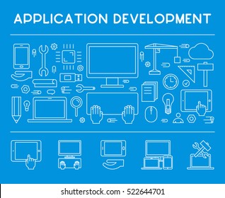 Line design concept web banner for application development. Modern linear horizontal banner for app development. Line creative style concept for web.