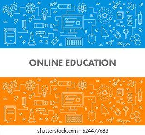 Line design concept web banner for online education and e-learning.