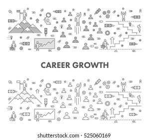 Line design concept web banner for career growth. Linear vector illustration.