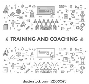 Line design concept web banner for training and coaching. Linear vector illustration.