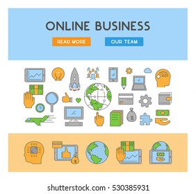 Line design concept web banner for online business. Modern linear horizontal banner for internet business.