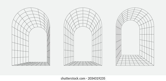 Line design element, arc frame perspective, gate. Editable strokes. Vector illustration isolated on white background, EPS 10
