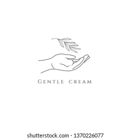 Line design elements of hand. Logo for packaging, cosmetic. Set.