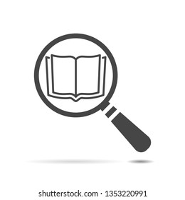 Line design graphic image concept of magnifying glass with open book icon on white background