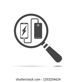 Line design graphic image concept of icon of phone charging from portable battery or powerbank on white background
