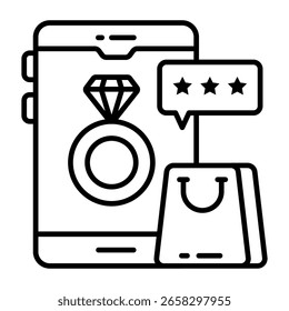 Icono de diseño de línea de comprar anillo en línea
