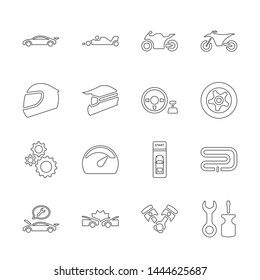 Line design icon set of racing video game and esport concept. Editable stroke vector icon.