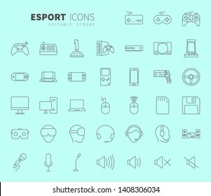 Line design icon set of video game and esport device concept. Editable stroke vector icon.