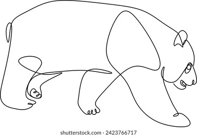 Line design of panda, bear. Simple decorative animal silhouette elements drawn in one continuous line. Minimalist style vector illustration on white background.