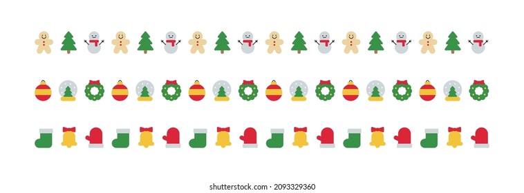 Line design set with cute Christmas icons. Graphic of Christmas icons including stars, trees, decorations, snowman, gifts, bells.