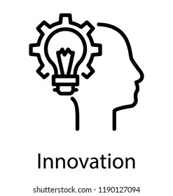 Line design of sparkling bulb over a person’s head along with cogwheel showing creative mind concept