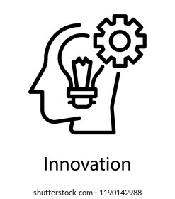 Line design of sparkling bulb over a person’s head along with cogwheel showing creative mind concept