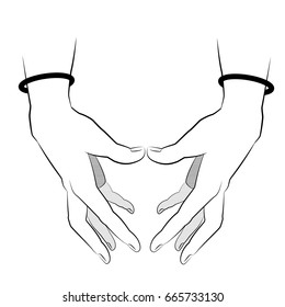 line design tattoo of double hand. simple minimal style inspired art. Vector illustration isolated. tattoo design, trendy minimal symbol for your use.
