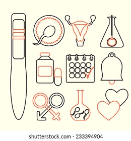 Line design, vector set of fertility icons isolated on white background