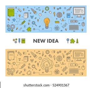 Line design web concept and banner for new idea. Linear vector illustration.