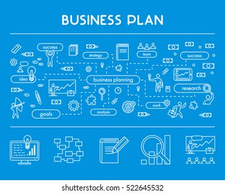 Line design web concept for business plan. Modern linear horizontal banner for business plan. Line creative style concept for web.
