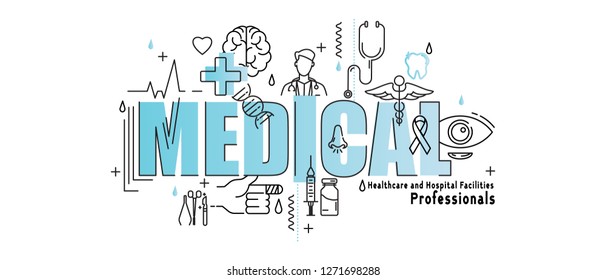 Line Design Website Banner Of Medical And Health Care And Clinic And Hospital Facilities. Modern Vector Illustration For Web Design With Marketing And Print Material. 