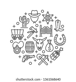Line design with wild west elements isolated on white background. Vector illustration.