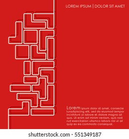 Line designed bricks on red background. Cover brochures, flyer, card template. Vector illustration.