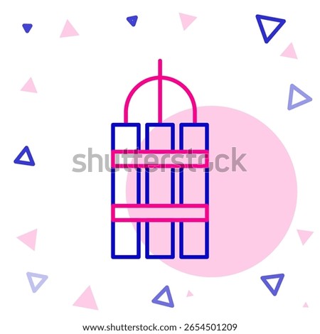 Line Detonate dynamite bomb stick and timer clock icon isolated on white background. Time bomb - explosion danger concept. Colorful outline concept. Vector Illustration