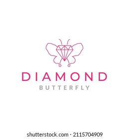 line diamond with butterfly logo design, vector graphic symbol icon illustration