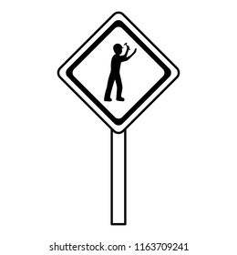line diamond caution emblem and laborer with hammer