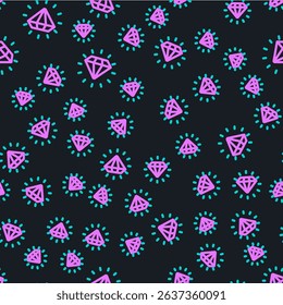 Line Diamond icon isolated seamless pattern on black background. Jewelry symbol. Gem stone.  Vector