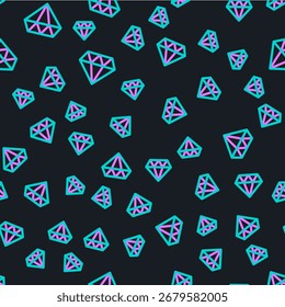 Line Diamond-Symbol einzeln, nahtloses Muster auf schwarzem Hintergrund. Schmucksymbol. Edelstein.  Vektorgrafik