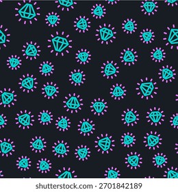 Línea de icono de diamante aislado sin patrón sobre fondo negro. Símbolo de joyería. Piedra preciosa.  Vector