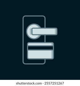 Line Digital door lock with wireless technology for unlock icon isolated on black background. Door handle sign. Security smart home. Flat filled outline style with shadow. Vector