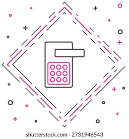 Cerradura de puerta digital de línea con tecnología inalámbrica para desbloquear el icono aislado sobre fondo blanco. Señal de la manija de la puerta. Casa inteligente de seguridad. Concepto de contorno colorido. Vector