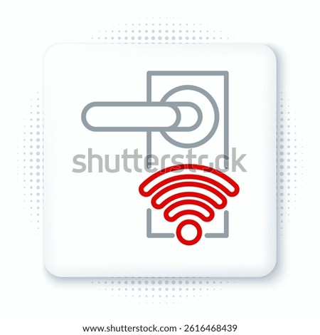 Line Digital door lock with wireless technology for unlock icon isolated on white background. Door handle sign. Security smart home. Colorful outline concept. Vector
