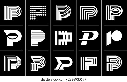 Line digital monogram P letter logo branding design set